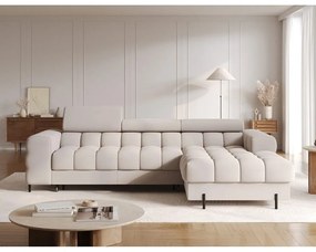 Colțar bej extensibil/cu spațiu de depozitare cu tapițerie din catifea (cu colț pe partea dreaptă/cu șezlong) Felro – ELTAP