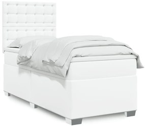 vidaXL Pat box spring cu saltea, alb, 80x200 cm, piele ecologică
