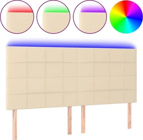 vidaXL Tăblie de pat cu LED, crem, 160x5x118/128 cm, textil