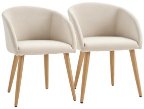 HOMCOM Set de 2 scaune de dining scaun de bucătărie Design scandinav - Picioare inclinate din lemn de cauciuc - Șezut Spătar brațe ergonomice Aspect in Bej | Aosom Romania