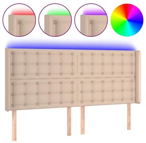 vidaXL Tăblie de pat cu LED, cappuccino, 163x16x118/128 cm, piele eco