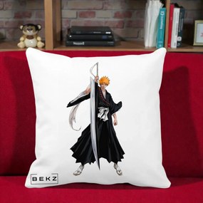 Perna Personalizata Bleach Ichigo Kurosaki Zangetsu, 40x40 cm, Alba Mata, Husa Detasabila, Perna Inclusa, BEKZ®
