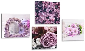 Set tablouri natura moartă de lavandă cu flori
