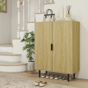 HOMCOM Dulap Pantofi 5 Niveluri cu Rafturi Reglabile, Picioare Metalice, Design Elegant Stejar, Stabil și Sigur, 80x38x110 cm | Aosom Romania