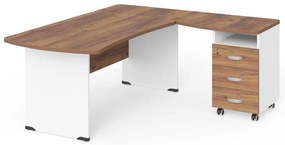 Statie de lucru de colt Manager 180 x 160 cm, dreapta, nuca warmia / alb