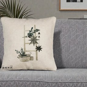 Perna Decorativa Scara Scandinavica cu Stele, 40x40 cm, Bej Canapea, Husa Detasabila, Perna Inclusa, BEKZ®