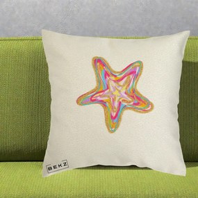 Perna Decorativa Stea de Mare Neon Curcubeu, 40x40 cm, Ecru, Husa Detasabila, Perna Inclusa, BEKZ®