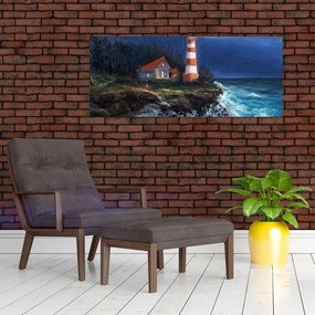 Tablou - Far pe malul oceanului, aquarelă (120x50 cm)