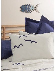 Lenjerie de pat albastră-crem din bumbac ranforcé pentru pat de o persoană 140x200 cm Larum – Mijolnir