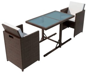 42540 vidaXL Set bistro cu perne, 3 piese, maro, poliratan