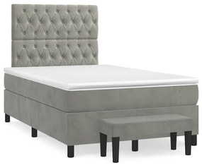 vidaXL Pat box spring cu saltea, gri deschis, 120x190 cm, catifea