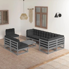 3076681 vidaXL Set mobilier de grădină cu perne, 9 piese, lemn masiv de pin