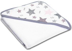 Prosop bebe din bumbac cu gluga 90x90 cm Kidizi All Pink Stars White, potrivit de la nastere pana la 2 ani