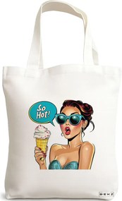 Sacosa de Panza pentru Cumparaturi, Geanta Tote, model Sip and Style 4 38 x 34.5 cm, Alba, BEKZ®