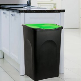 Cos de gunoi cu capac Plastic Negru+Verde 50 L