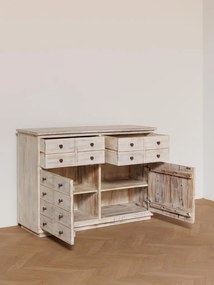 Comoda bej, din lemn reciclat, cu 2 sertare si 2 usi, cu aspect vintage, Mara