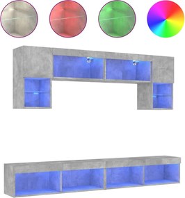 vidaXL Unități TV de perete cu LED-uri 6 piese gri beton lemn compozit