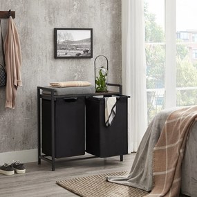 Coș de rufe cu poliță BERGEN, 2x46L, negru/maro Vasagle