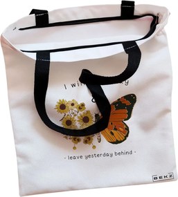 Sacosa de Panza pentru Cumparaturi, Geanta Tote, model Flight to Freedom, Cu fermoar, 38x34.5 cm, Alba, BEKZ®