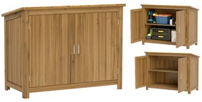 Outsunny Magazie pentru Unelte cu 2 Uși, 2 Rafturi și Acoperiș Înclinat, 110x50x85 cm, Maro | Aosom Romania