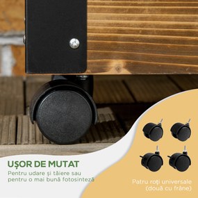 Outsunny Jardiniera cu Spalier pentru Plante Agatatoare si Roti, Jardiniera din Lemn de Brad cu Design Autodrenant, 65x31x147 cm, Maro Carbonizat