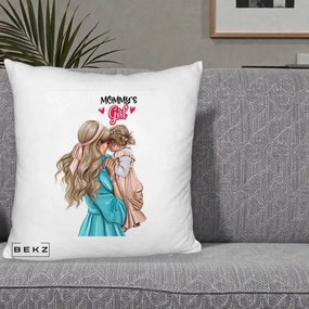 Cadou pentru Mama - Perna Personalizata Mommy's Girl Mama si Fetita, 40x40 cm, Alb Pufos, Husa Detasabila, Perna Inclusa, BEKZ®