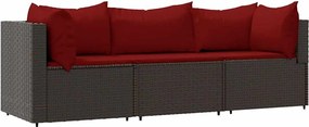 vidaXL Set mobilier de grădină cu perne, 3 piese, maro, poliratan