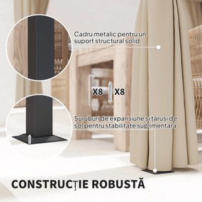 Outsunny Pergola 3 x 3(m) cu acoperis copertina retractabila si perdele, Foisor de exterior cu cadru metalic pentru gradina, Adapost de soare