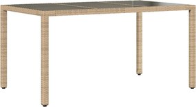 vidaXL Masă grădină cu blat din sticlă, bej, 150x90x75 cm, poliratan