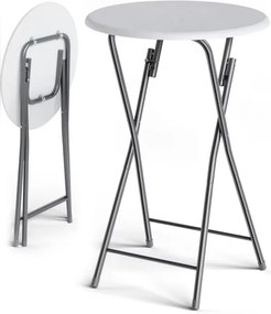 Deuba Masă de bar pliabilă Ø60 cm - albă cu decor de lemn