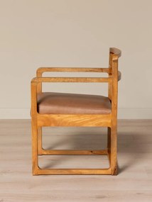 Scaun de dining din lemn de mango natur cu șezut din piele naturală și finisaj rotunjit, 84×43×56 cm, „Kalua"