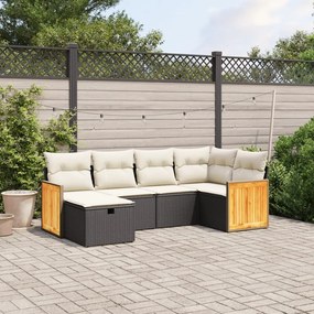 vidaXL Set mobilier de grădină cu perne, 6 piese, negru, poliratan
