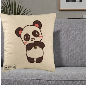 Perna Personalizata Panda Kawaii cu Bambus, 40x40 cm, Bej, Husa Detasabila, Perna Inclusa, BEKZ®