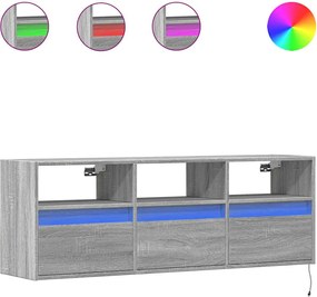 vidaXL Comodă TV de perete cu lumini LED, gri sonoma, 130x31x45 cm