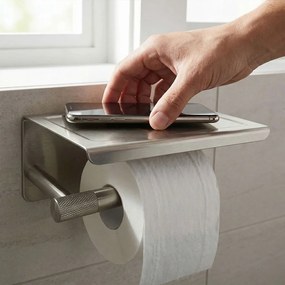 Suport pentru hârtie igienică cu poliță 6613 Modern Nickel Brush