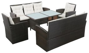 vidaXL Set mobilier de grădină cu perne, 5 piese, maro, poliratan