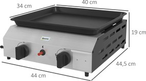 Outsunny Plancha gaz din oțel inoxidabil emailat 2 arzătoare 4,8 kW antiaderentă suprafață mare de gătit 40L x 34l cm, transportabilă | Aosom Romania
