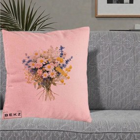 Perna Decorativa Buchet Camp Acuarela Margarete-Lavanda, 40x40 cm, Roz, Husa Detasabila, Perna Inclusa, BEKZ®