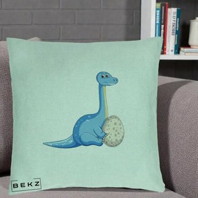 Perna Decorativa Brontosaur cu Ou, 40x40 cm, Verde Menta, Husa Detasabila, Perna Inclusa, BEKZ®