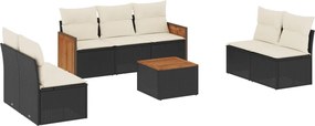 vidaXL Set mobilier de grădină cu perne, 8 piese, negru, poliratan