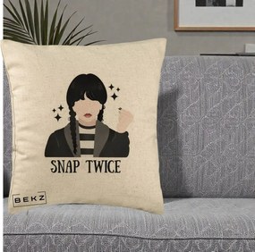 Perna Personalizata Wednesday Snap Twice, 40x40 cm, Bej, Husa Detasabila, Perna Inclusa, BEKZ®