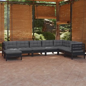 Set mobilier de gradina cu perne 8 piese negru lemn masiv pin
