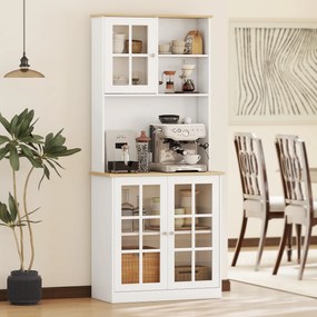 Homcom Bufet Modern din Lemn MDF cu Vitrine, Spațiu Depozitare, pentru Sufragerie și Bucătărie, 80x37x183 cm, Alb | Aosom Romania