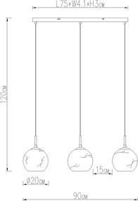 Globo 15999M-3H - Candelabru suspendat RAGUSA pe cablu, 3x E27/60W/230V