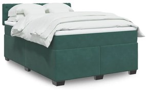 3288615 vidaXL Pat box spring cu saltea, verde închis, 140x190 cm, catifea