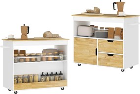 HOMCOM Cărucior de bucătărie, insulă de bucătărie mobilă, trolley de bucătărie cu compartimente, dulap și suprafață de lucru, Alb | Aosom Romania