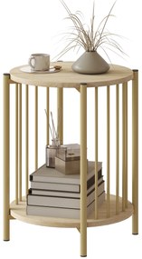 HOMCOM Masa laterală, masă de cafea cu 2 nivele cu raft de depozitare și cadru din oțel, Ø 41 x 49 cm efect lemn natural | Aosom Romania