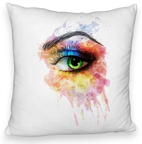 Perna Decorativa Fluffy, Model Multicolor Eye, 40x40 cm, Alba, Husa Detasabila, Burduf