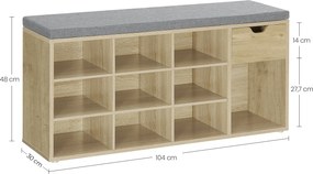 Pantofar cu bancuta cu sezut gri si sertar TAYLOR ARTISAN 104x30x48 cm, alb