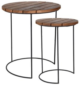 442180 H&S Collection 442180  2 Piece Side Table Set Teak Brown